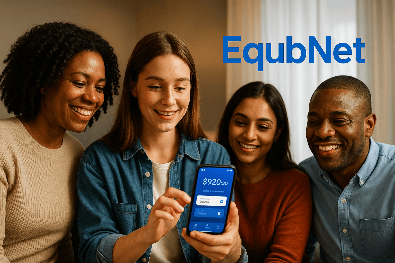 EqubNet mobile app showcased on a smartphone